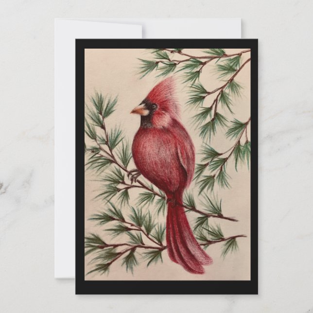 Red Cardinal and Pines Thank You Card (Front)
