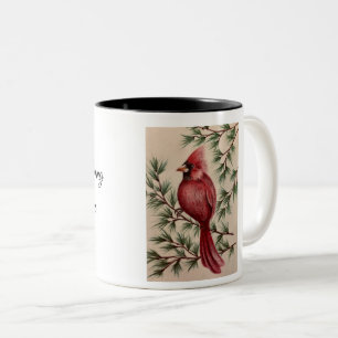 Red Cardinal and Pines Two-Tone Coffee Mug