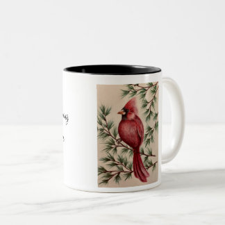 Red Cardinal and Pines Two-Tone Coffee Mug