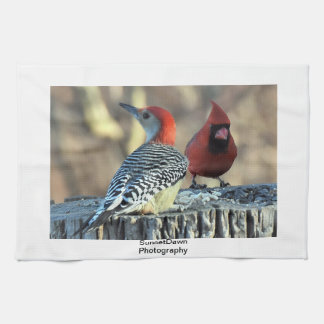 Red Cardinal and Red-Bellied Woodpecker Tea Towel