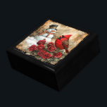 Red Cardinal and Snowman On Antique Paper Gift Box<br><div class="desc">Store your treasures or give a treasure gift box to someone as a beautiful gift. 
 Choices of wood frames are now available.
Many designs for different occasions are available in my store.</div>