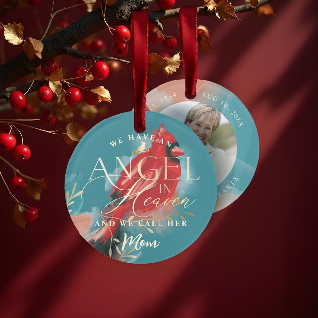Red Cardinal Angel in Heaven Mum Memorial Photo Ornament (Red Cardinal Angel in Heaven Mom Memorial Photo Ornament)