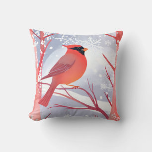 Red Cardinal   Beautiful Watercolor Painting Cushion