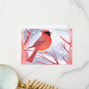 Red Cardinal   Beautiful Watercolor Painting Thank You Card