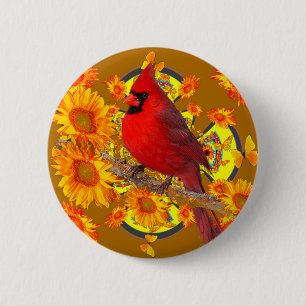 red cardinal bird 6 cm round badge