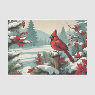 Red Cardinal Bird and Red Wild Berries  Tissue Paper