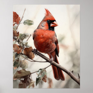 Red Cardinal Bird Art Print Poster