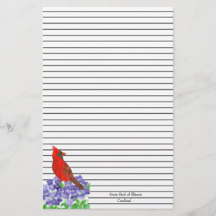 Red Cardinal Bird Black Lined Stationery