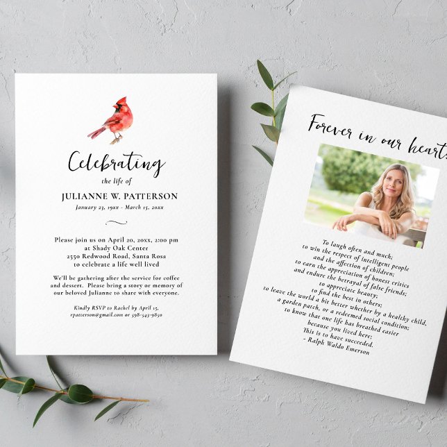 Red Cardinal Bird Celebration of Life Photo  Invitation (Creator Uploaded)