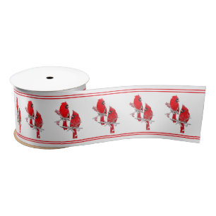 Red Cardinal Bird Christmas Ribbon Satin Ribbon