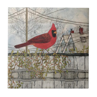 Red Cardinal Bird City Ceramic Tile