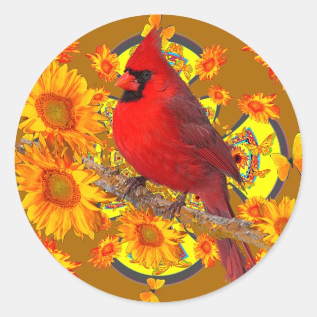 red cardinal bird classic round sticker (Front)