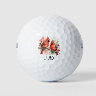 Red Cardinal Bird Couple Animal Monogram Art Golf Balls