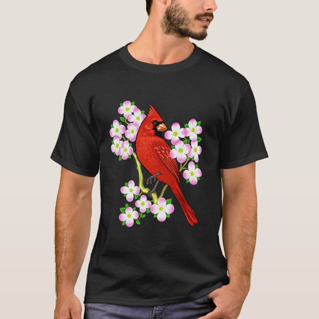 Red Cardinal Bird Dogwood Flower North Carolina Vi T-Shirt (Front)