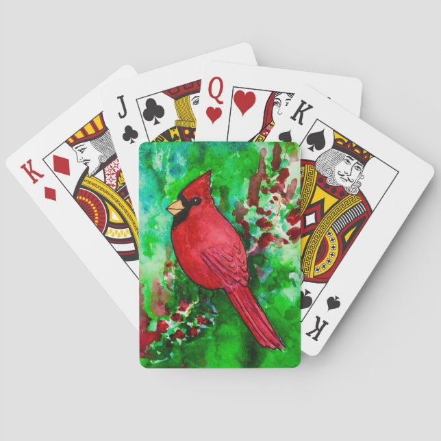 Red Cardinal Bird Forest Watercolor Playing Cards (Back)