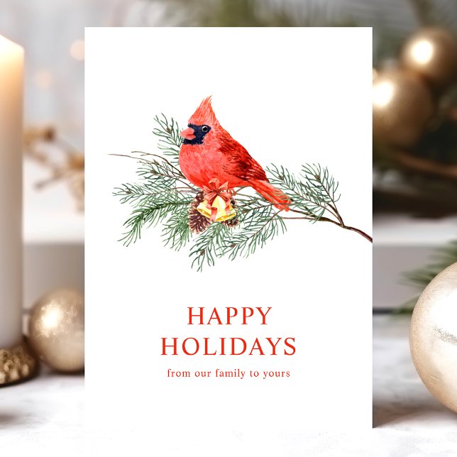 Red Cardinal Bird Happy Holidays Winter Christmas Holiday Card (Creator Uploaded)
