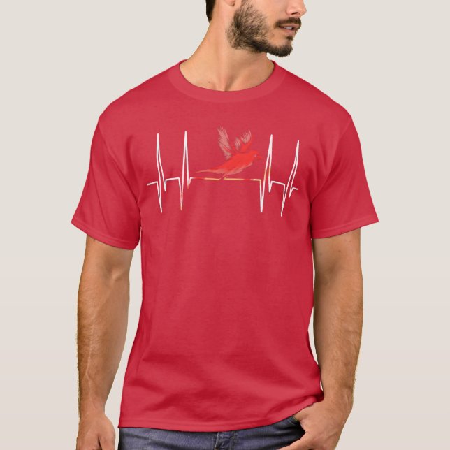 Red Cardinal Bird Heartbeat Birdwatching gift T-Shirt (Front)