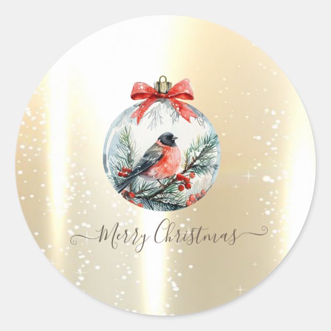 Red Cardinal Bird Holly Berry Ball Christmas Classic Round Sticker (Front)