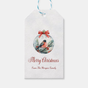 Red Cardinal Bird Holly Berry Ball Christmas Gift Tags