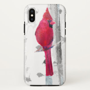 Red Cardinal Bird in beautiful snowy Birch Tree iPhone X Case