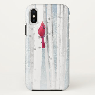 Red Cardinal Bird in beautiful snowy Birch Tree iPhone X Case