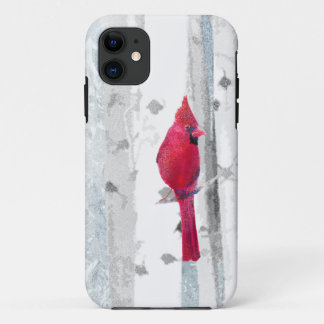 Red Cardinal Bird in beautiful snowy Birch Tree iPhone 11 Case