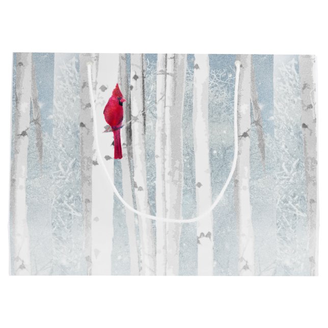 Red Cardinal Bird in beautiful snowy Birch Tree Large Gift Bag (Back)