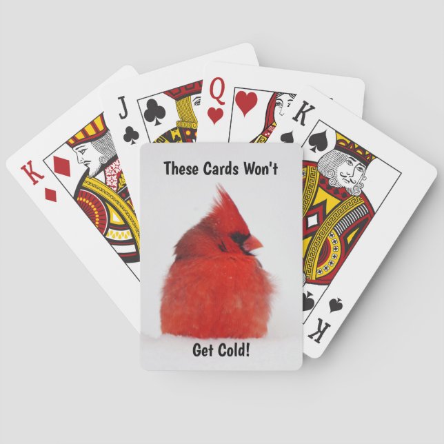 Red Cardinal Bird in Snow Fun Cute Playing Cards (Back)