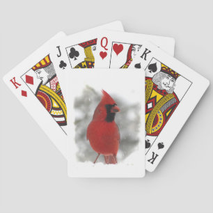 Red Cardinal Bird in Snowstorm Playing Cards