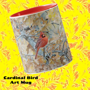 Red Cardinal Bird in Tree Art Mug Cup