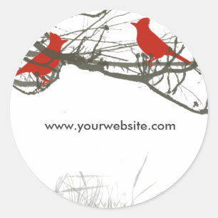 Red Cardinal Bird in Wood's Forest Tree Branches Classic Round Sticker