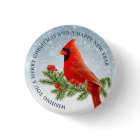 Red Cardinal Bird Merry Christmas button