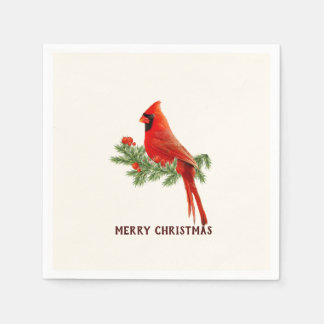 Red Cardinal Bird Merry Christmas Paper Napkin