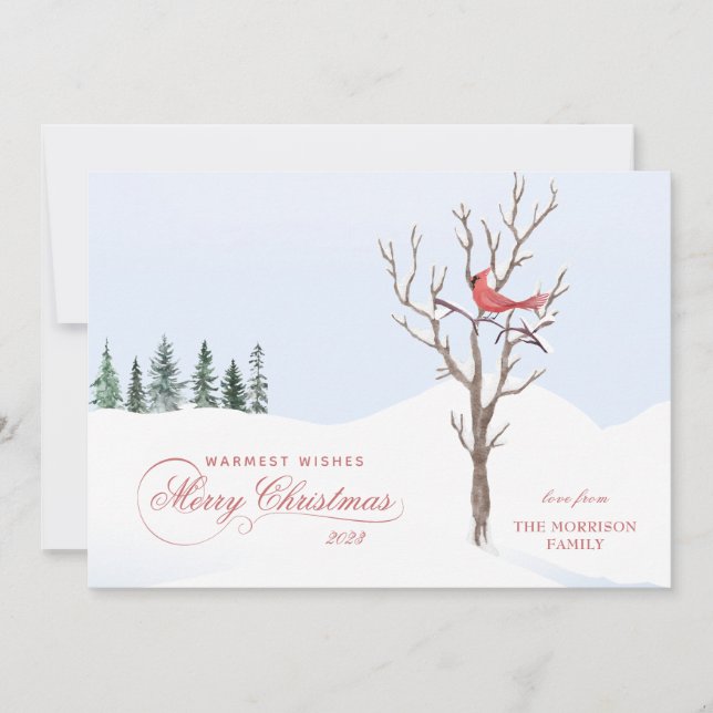 Red Cardinal Bird Merry ChristmasFlat Holiday Card (Front)