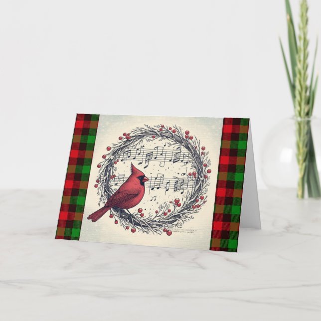 Red Cardinal Bird Musical Notes Berry Wreath (Front)