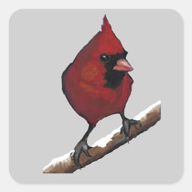 Red Cardinal: Bird: Oil Pastel Artwork Square Sticker | Zazzle