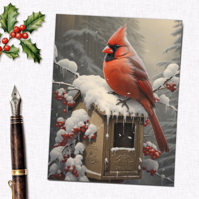 Red Cardinal Bird on a Mailbox Postcard (Creator Uploaded)
