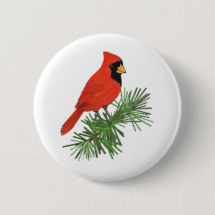 Red Cardinal Bird on Pine Tree 6 Cm Round Badge