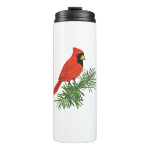Red Cardinal Bird on Pine Tree Thermal Tumbler