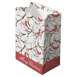 Red Cardinal Bird Pattern Merry Christmas Gift Bag