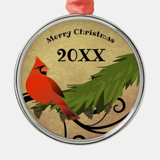 Red Cardinal Bird Personalised Christmas Ornament (Front)