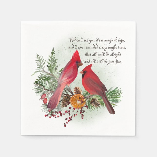 Red Cardinal Bird Remembering You Saying Napkin (Front)