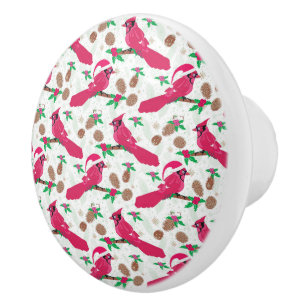 Red Cardinal Bird santa Ceramic Knob
