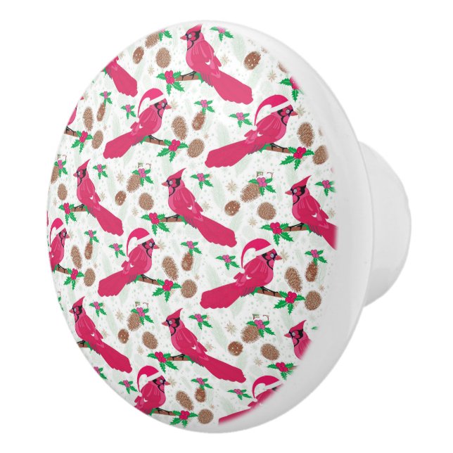 Red Cardinal Bird santa Ceramic Knob (Right)