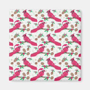 Red Cardinal Bird santa Magnet