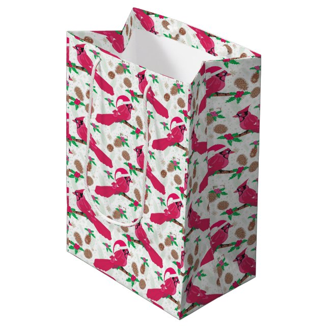 Red Cardinal Bird santa Medium Gift Bag (Front Angled)