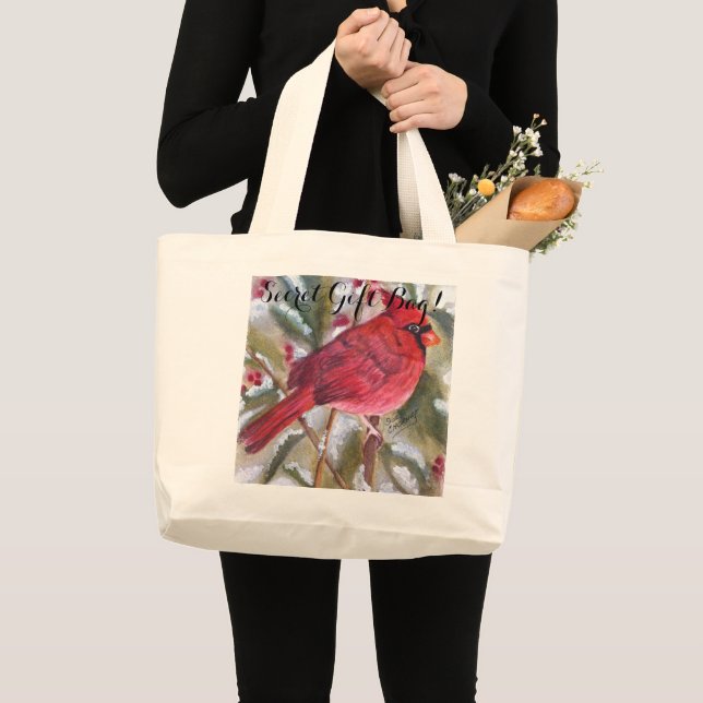 RED CARDINAL BIRD SECRET GIFT LARGE TOTE BAG (Front (Product))