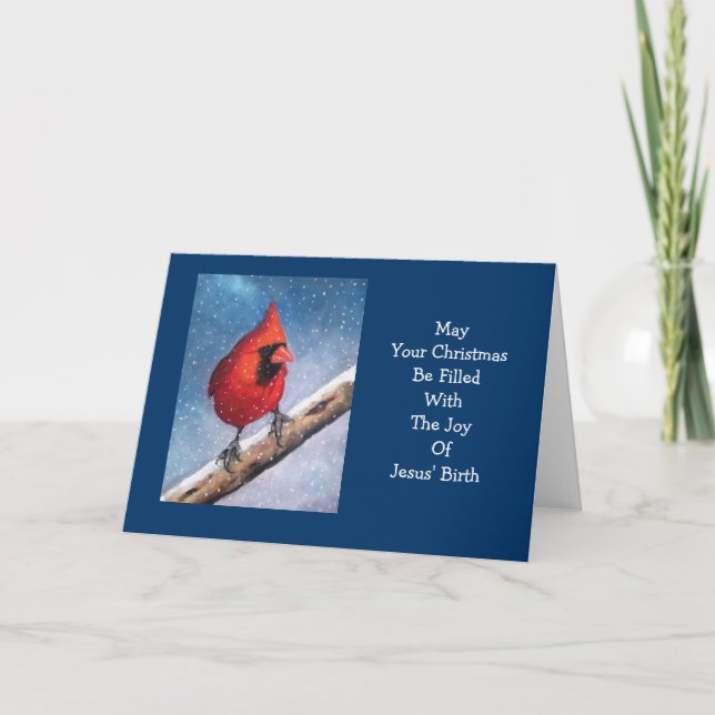 RED CARDINAL: BIRD: SNOW: ARTWORK HOLIDAY CARD (Front)