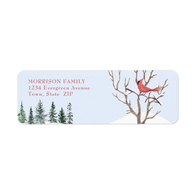 Red Cardinal Bird Snow Christmas Return Address (Front)