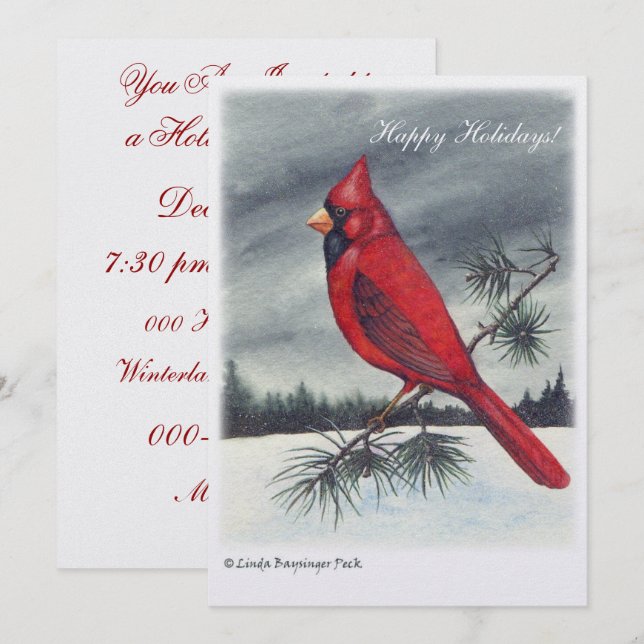 Red Cardinal Bird Snow Invitation (Front/Back)